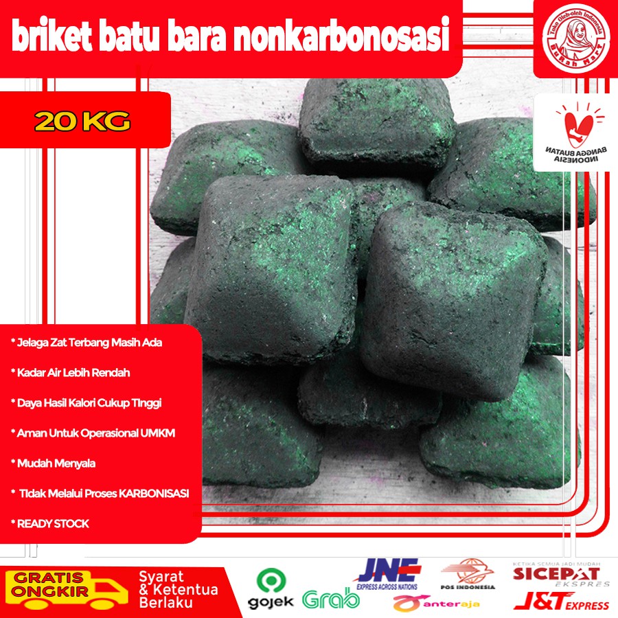 Briket Batu Bara Batubara Bukit Asam Non Karbonisasi 20 KG