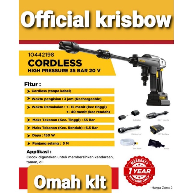 krisbow cordless high pressure cleaner 35 bar water jet pump krisbow