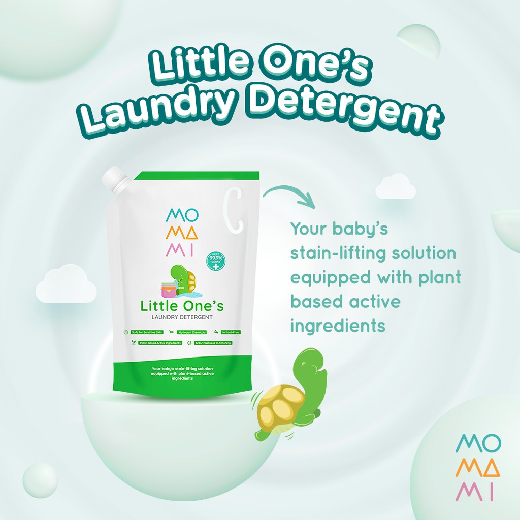 MOMAMI Little One's Laundry Detergent 900 ML (NO SLS) - sabun cuci pakaian anak bayi / anti alergi / plants based / pureco / sabun deterjen cair anak bayi / tidak merusak serat / menghilangkan bau apek/ sabun cuci pakaian kulit sensitif/ liquid detergent