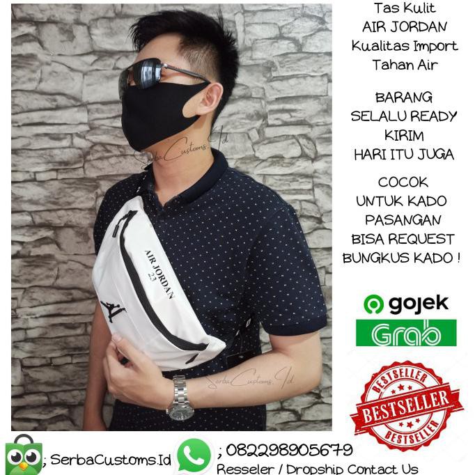 -SIAP KIRIM- TAS SLEMPANG PRIA AIR JORDAN WAISTBAG BLACK LEATHER IMPORT - PUTIH
