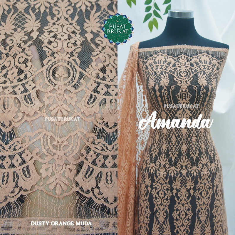 KAIN BROKAT SEMI PRANCIS AMANDA / BRUKAT PANEL MOTIF SUMBA P 42788, P250CM x L140CM [harga per potong]