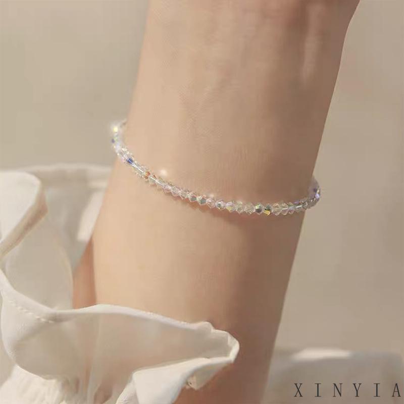 Xia.id Gelang Tangan Wanita Manik Kristal Kaca Imitasi Simple 4mm