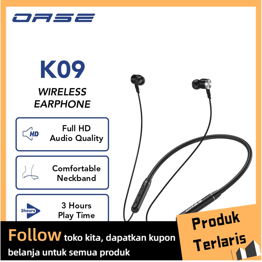 OASE Headset Bluetooth Sport Magnetik K09 Bass Stereo - Garansi Resmi