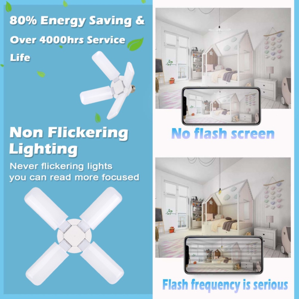 Bright LED Garage Lights Deformable Led Garage Lights Adjustable Panels Led Lamp E27 Ceiling Lamp for Garage Living Room OW