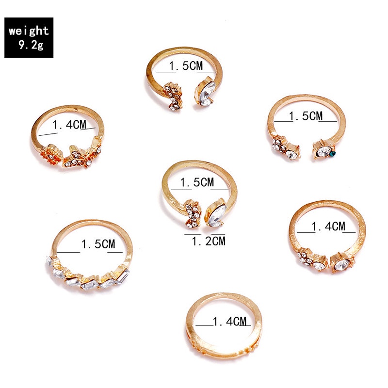 7pcs / Set Cincin Desain Kupu-Kupu Bunga Kristal Berlian Gaya Bohemia Untuk Wanita