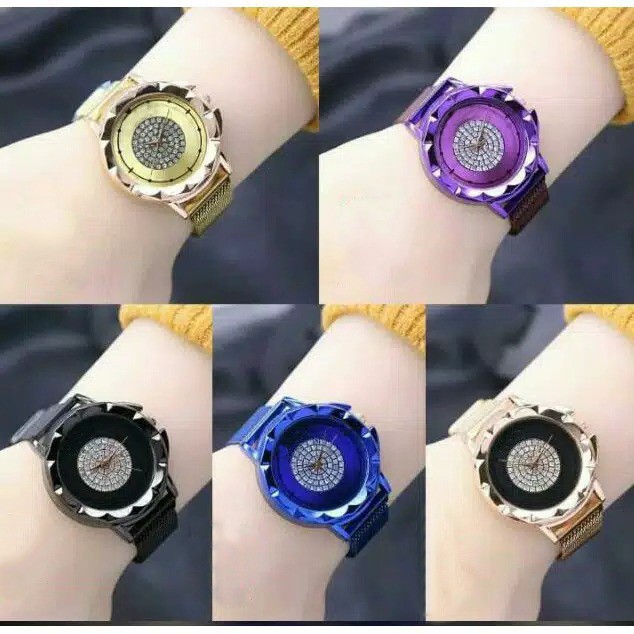 BAJ JAM TANGAN WANITA ANALOG RANTAI PASIR MAGNET KOREA FASHION BUNGA DAISY QUARTZ MURAH GROSIR CH006