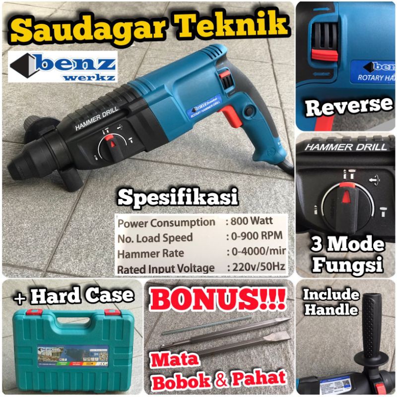 Mesin Bor Bobok Beton Tembok SDS Plus Rotary Hammer 26mm Benz