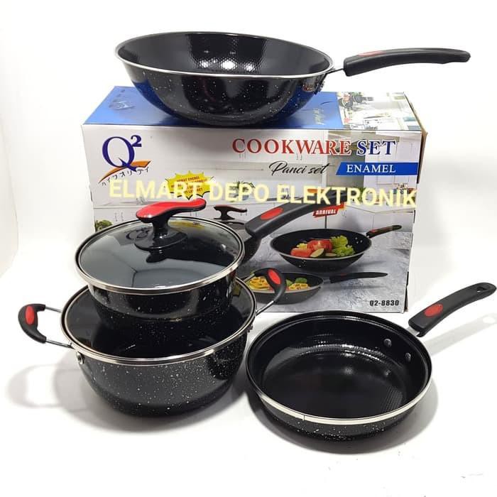 Unik Q2 panci set lurik enamel 6pc Q2 8830 / cookware wajan set Q28830 Limited