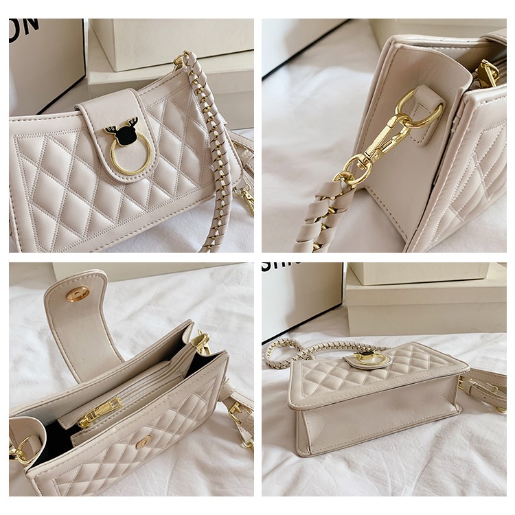 BJ31201 - BLACK/KHAKI/WHITE - TAS SHOULDERBAG SLEMPANG BAHU JINJING TOTEBAG TALI RANTAI BESI HANDBAG TAS WANITA FASHION IMPORT TERMURAH TERLARIS TERBARU BAGSTORE JAKARTA TAS BATAM LT1201 BQ3210