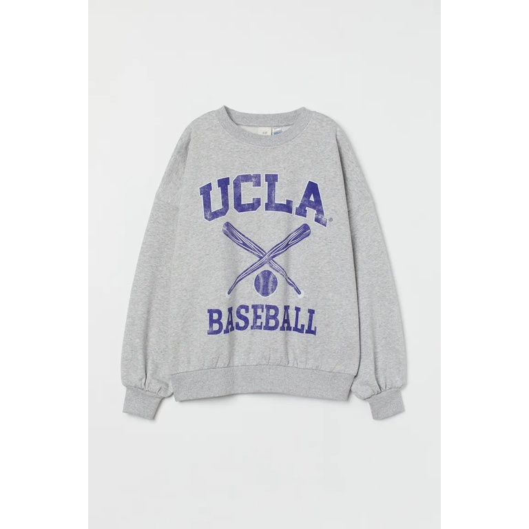 Crewneck H&amp;M Ucla baseball grey Sweater ucla wanita pria abu abu