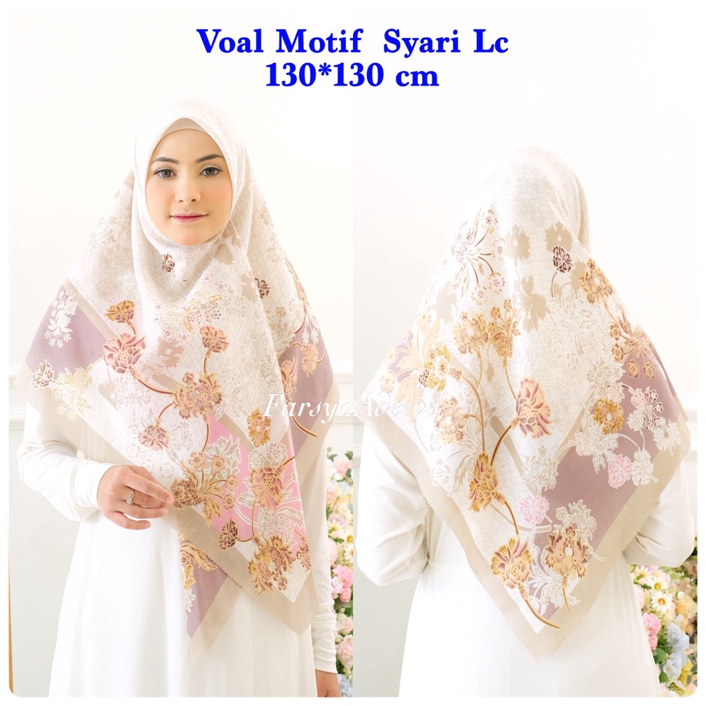 SERAGAM | New Hijab | 130 x 130 |Jilbab Segi Empat Syari Motif LC | Farsya Adeeva Voal Motif Syari L