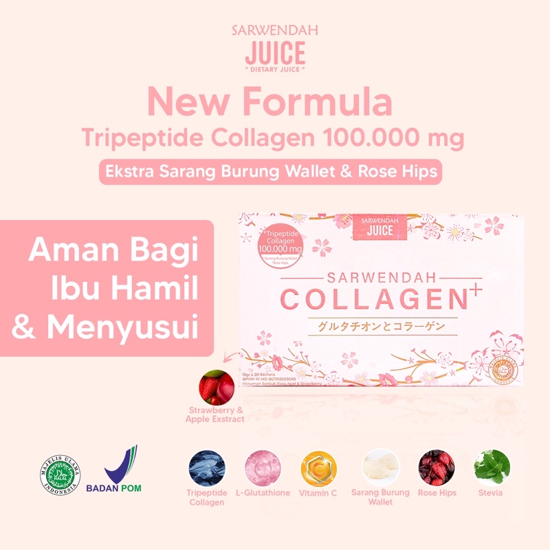 SARWENDAH COLLAGEN BPOM HALAL MINUMAN MENCERAHKAN KULIT / MENGURANGI KERUTAN JERAWAT WAJAH / MEMBUAT KULIT AWET MUDA &amp; KENYAL / ANTI AGING / MENGHILANGKAN FLEK &amp; BEKAS LUKA / MENGURANGI PENUAAN DINI / MEMUTIHKAN BADAN &amp; WAJAH