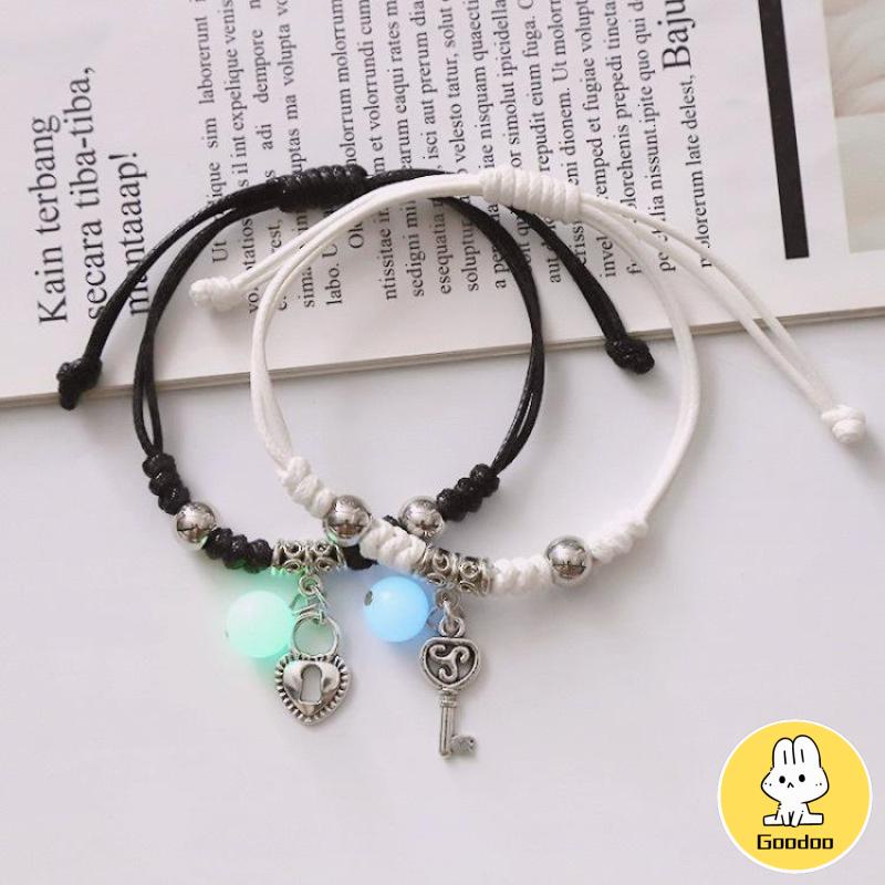 2 Pcs Fashion Bercahaya Gelang Anyaman Dapat Disesuaikan Wanita Pria Pasangan Gelang Perhiasan Aksesoris -Doo