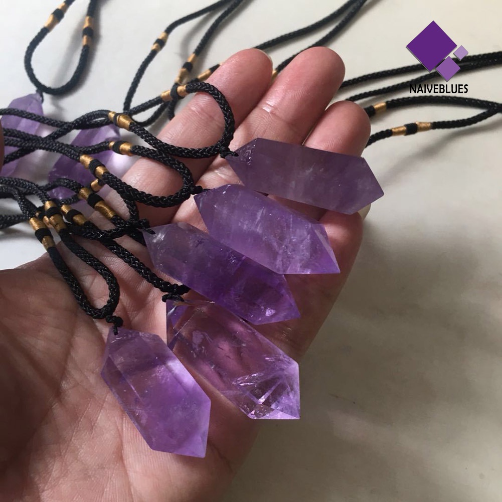 Naiveblue Kalung Rantai Liontin Heksagonal Batu Amethyst Imitasi Untuk Wanita