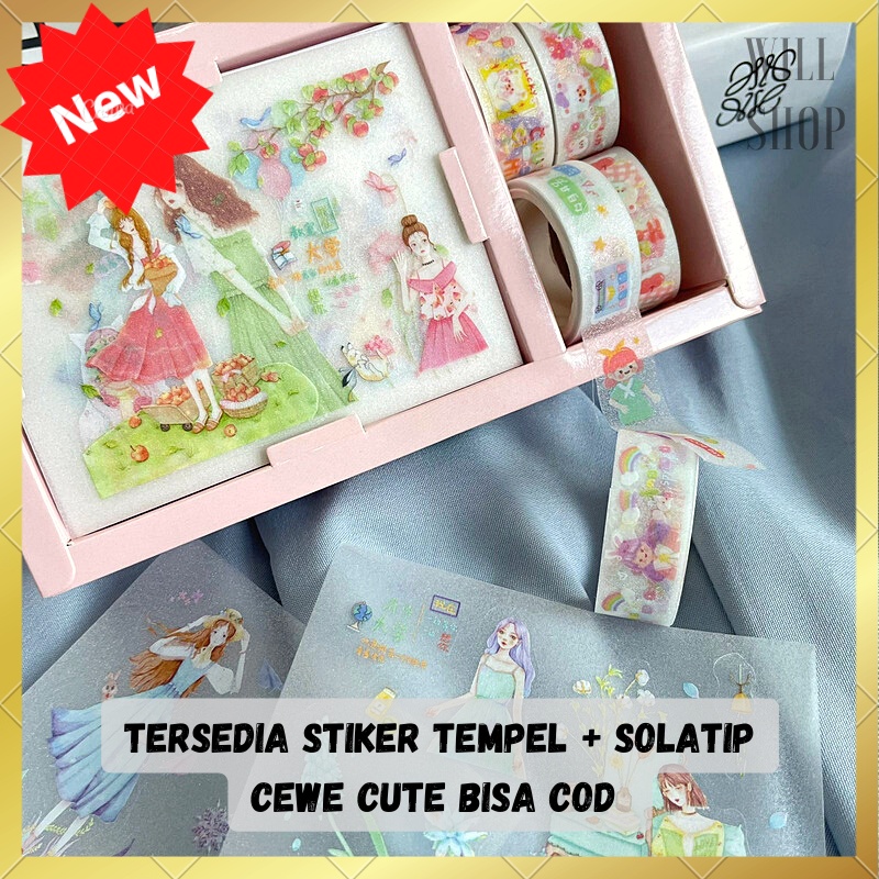 

PAKET BOX MINI STICKER + SOLATIP STCHINA 123 GAMBAR KARAKTER CEWE AESTETHIC ANTI AIR PVC BISA COD