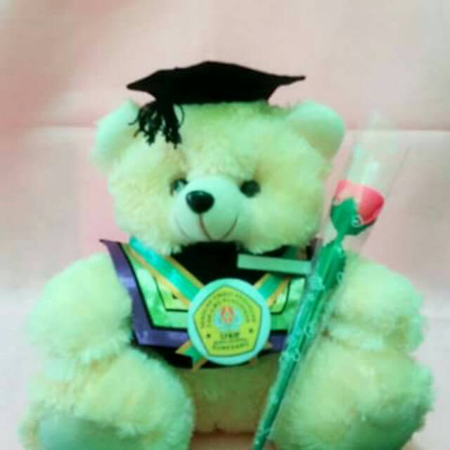 

Boneka wisuda uk. M harga sudah termasuk toga sesuai fakultas, pin logo, name tag + packaging