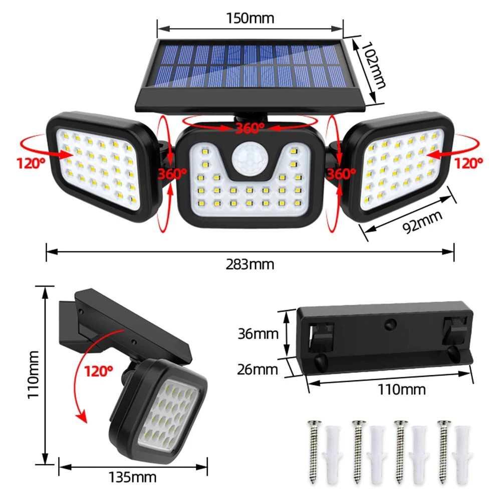 LDTO Lampu Solar Panel Sensor Gerak PIR Outdoor 74 LED - FL-1725A