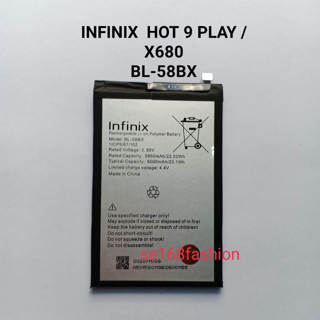 Baterai INFINIX HOT 9 PLAY X680 BL-58BX Batre Batere Battery