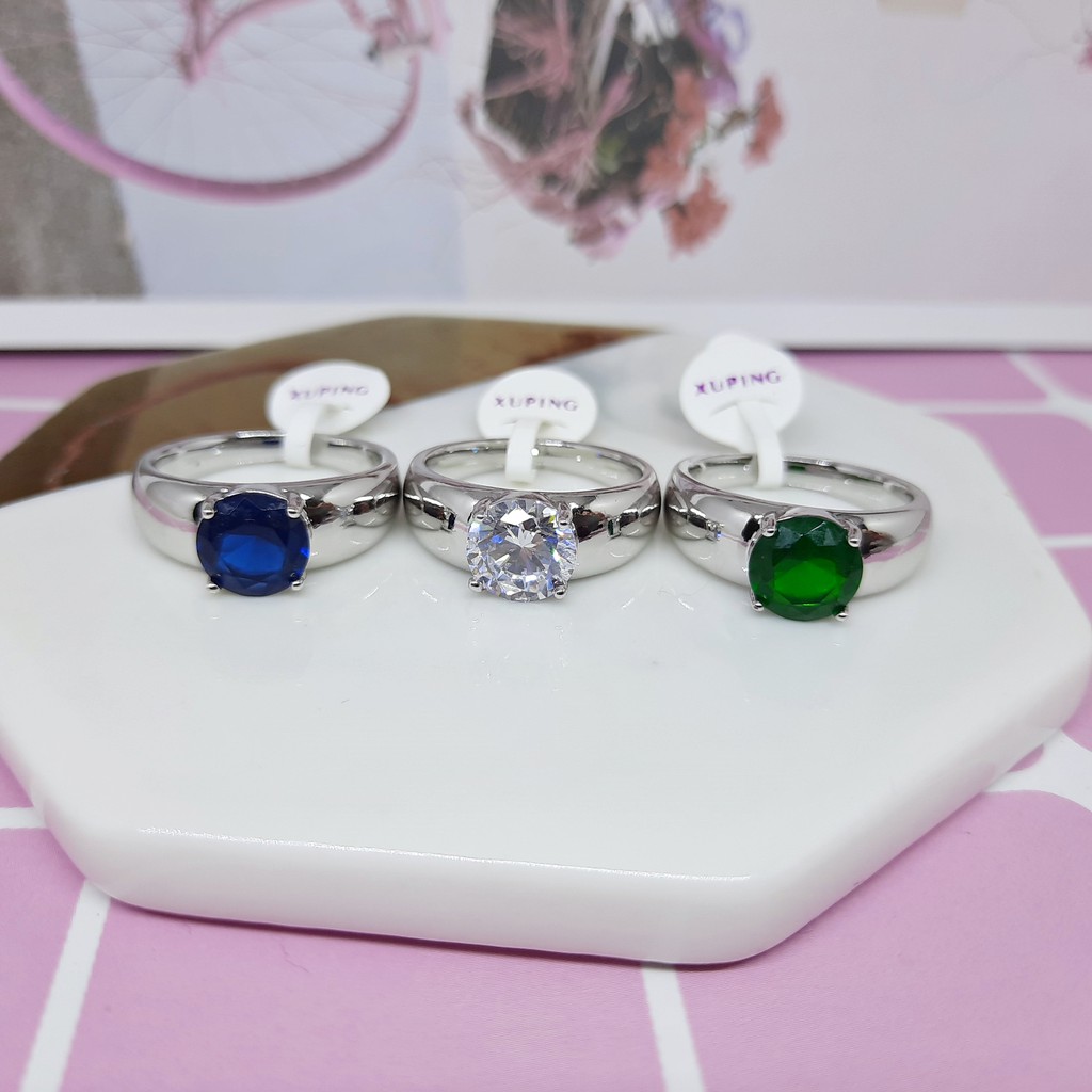 Cincin Xuping Premium Asli Batu Biru Hijau Cowok Pria Lapis Emas Putih - BR557