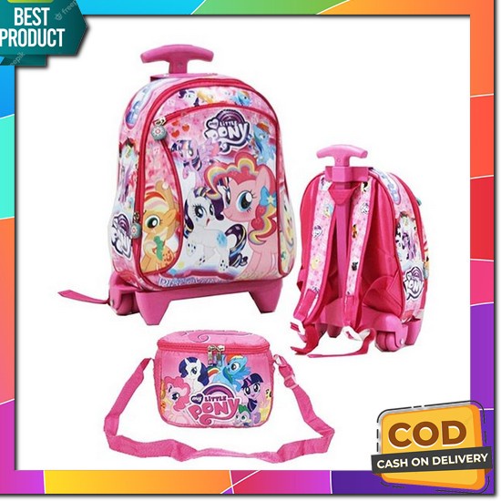 Tas Trolley Bright Side Pink Black Backpack Troli Sekolah Anak Perempuan/Laki Laki Original Lucu Kop