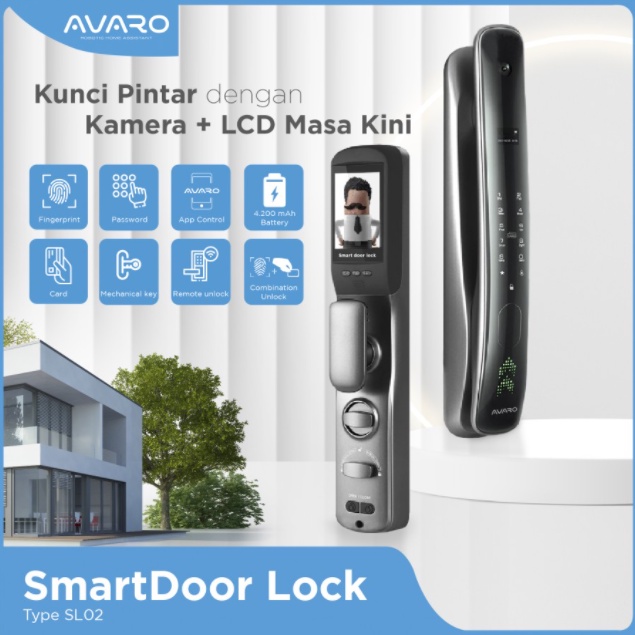 AVARO Smart Door Lock Digital Handle Kunci Pintu Fingerprint WIFI PIN Face