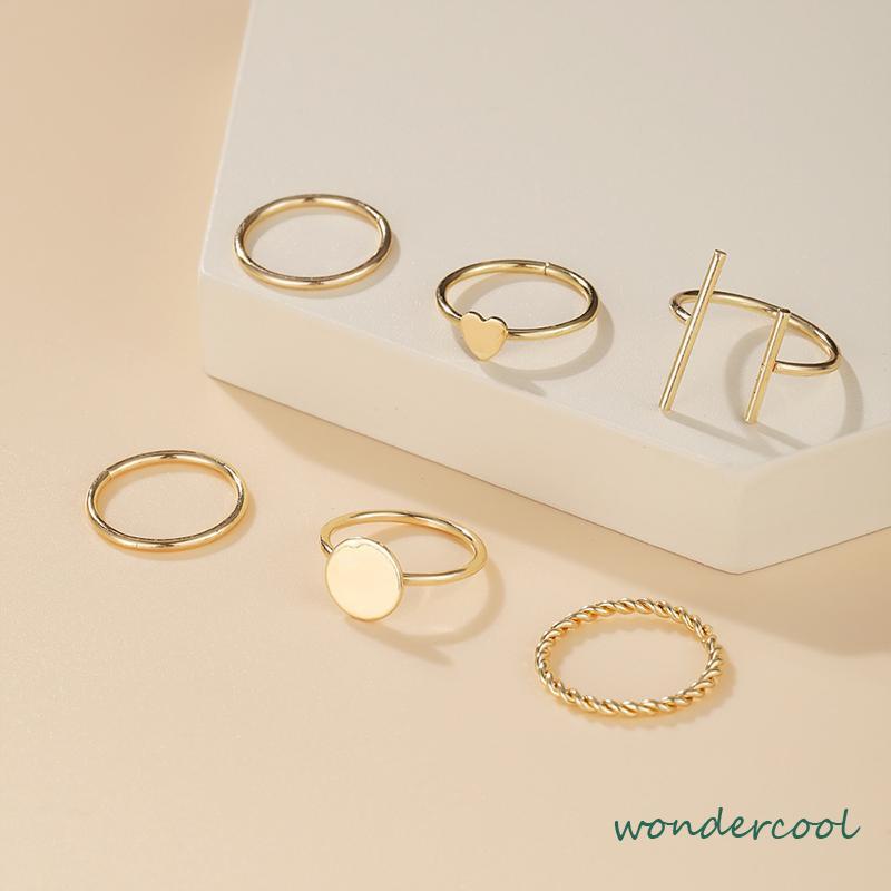 6pcs / Set Cincin Geometris Bahan Alloy Gaya Vintage -Won