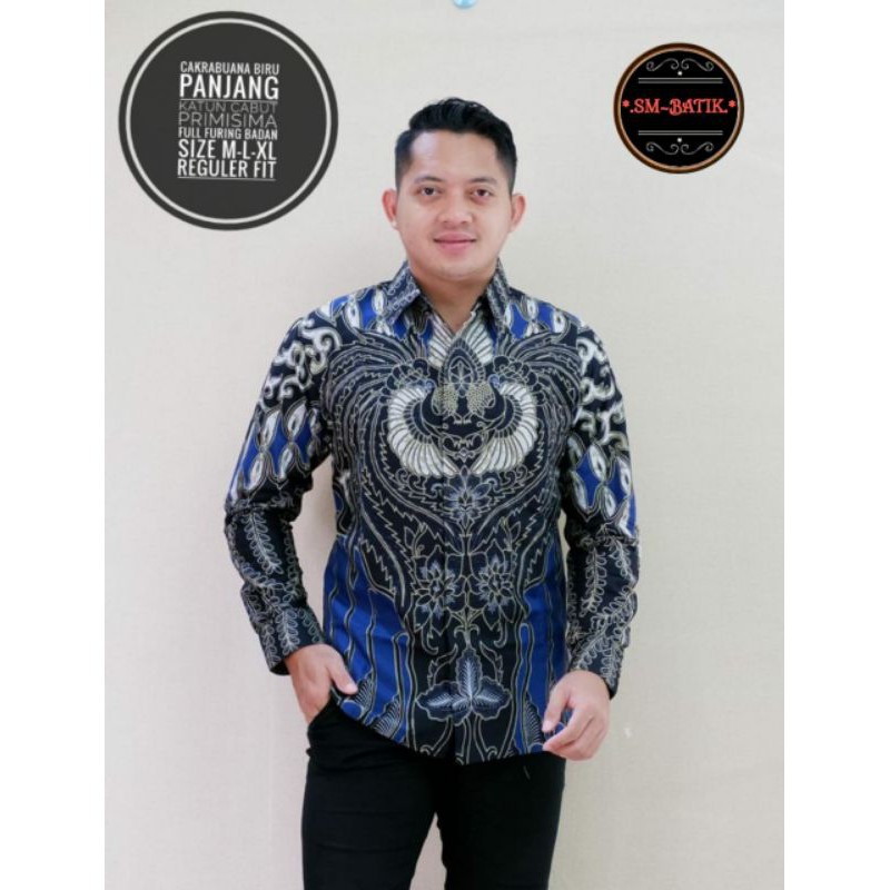 Kemeja Batik Pria Exclusive Warna Biru Batik Lengan Panjang Bahan Katun Primisima Lapis Furing BUANA