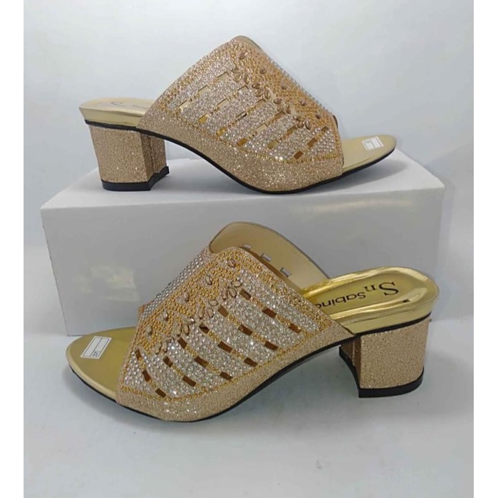 Sendal wanita payet-014 Hak 5cm/Sandal Wanita Wedges Hak tahu Selop Kokop Pesta Higheels Terbaru