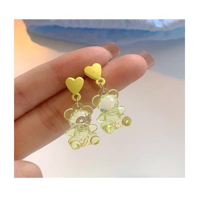 Super cute transparan beruang yang indah in desain manis Korea kartun S925 perak stud anting-anting