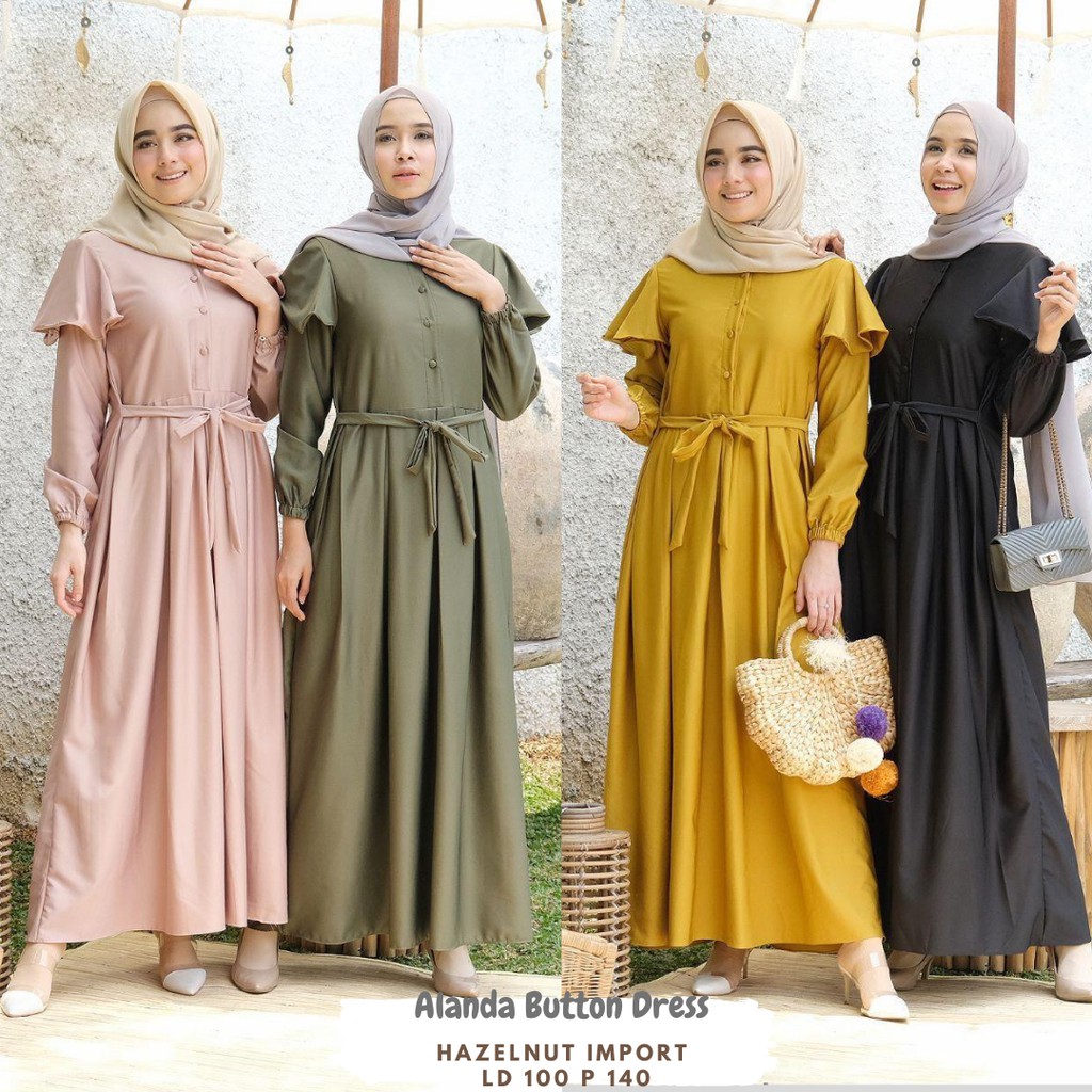 Alanda Button Dress/Dress Busui/Dress Ld 100/Gamis Polos Busui/Gamis Lebaran