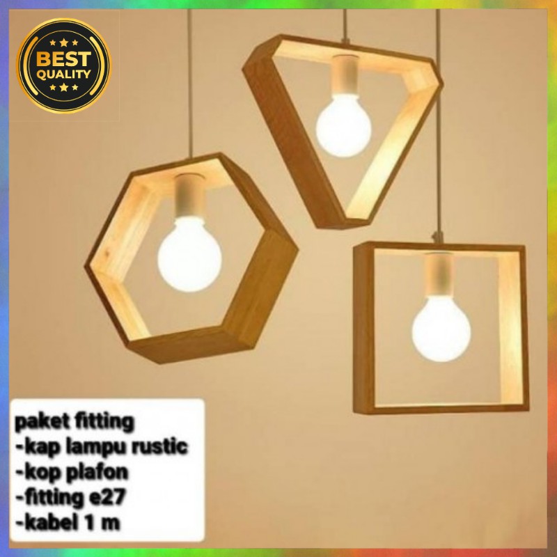 Kap Lampu Gantung Hias Dekorasi Ruang Tamu Kamar Kayu Fitting E27 Shopee Indonesia