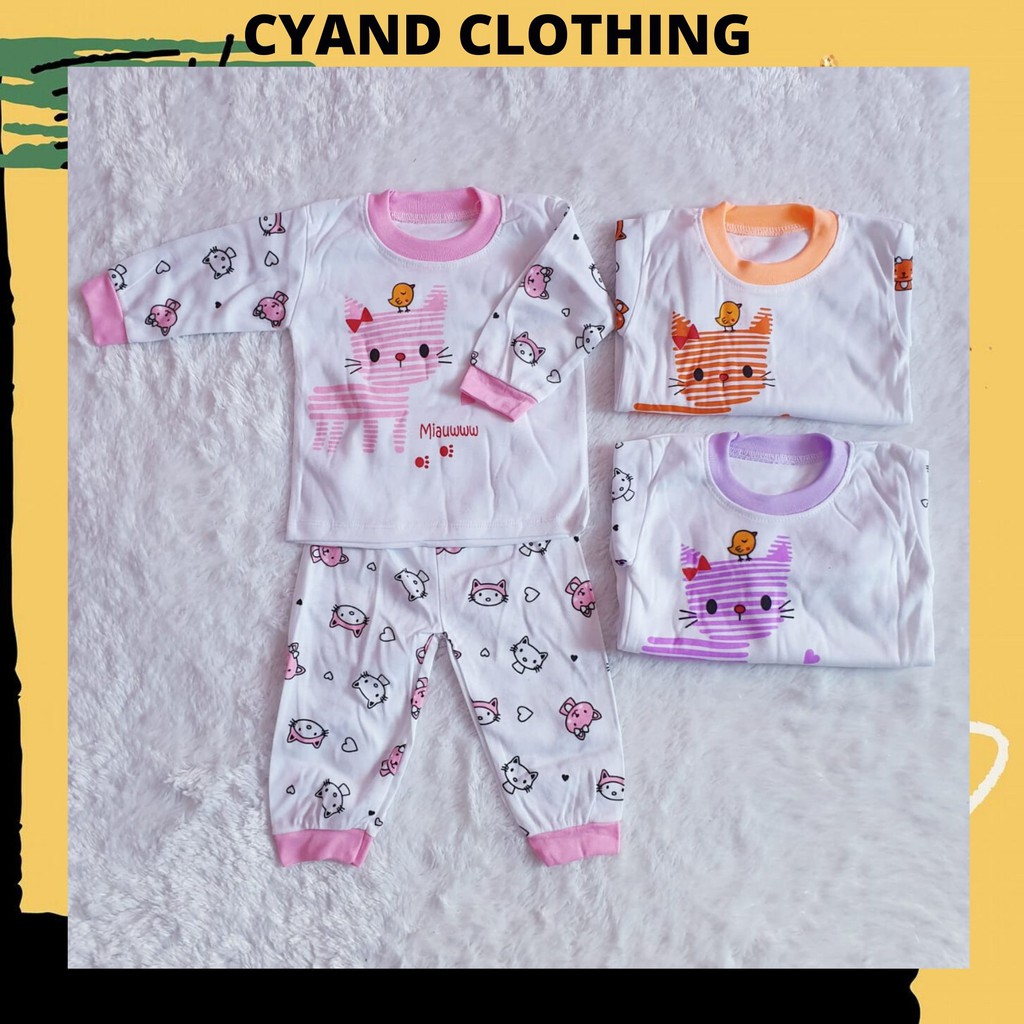 SETELAN ANAK PIYAMA KUCING USIA 0-12 BULAN / CYAND CLOTHING / PAKAIAN BABY ANAK