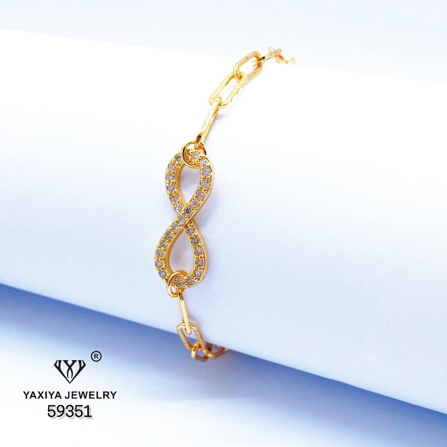 Yaxiya Gelang Wanita Rantai Paper Klip Infinity Perhiasan Lapis Emas 18K 196-2