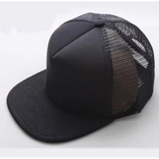 TOPI TRUCKER HAT FULL BLACK FLAT