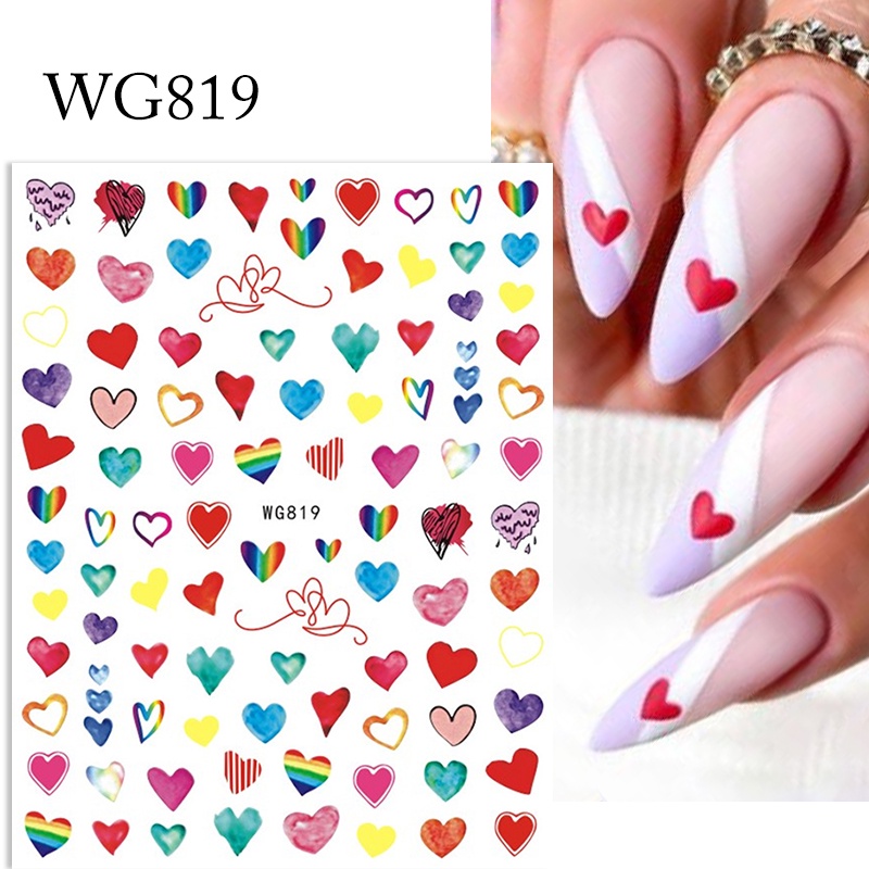 Love Heart Nail Stickers 3D Iridescent Star Heart Sticker Decals Nail Decoration Sliders Valentine Nails Manicures Tools