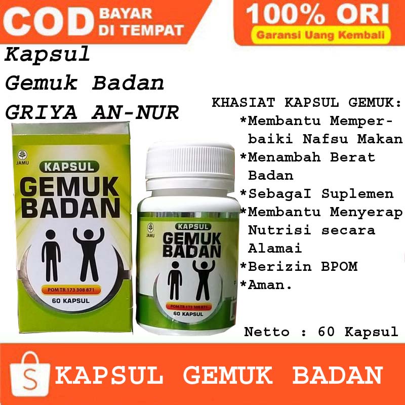 Gemuk Badan original isi 60 kapsul | kapsul gemuk badan asli 100% original | menambah napsu makan | 