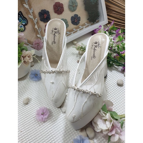 sepatu wedding wanita annesha putih motif akar 12cm