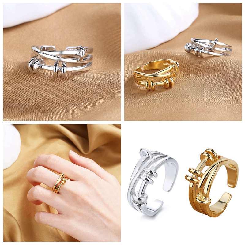 Charms Cincin Rantai Model Terbuka Bahan Stainless Steel Gaya Punk Retro Untuk Wanita