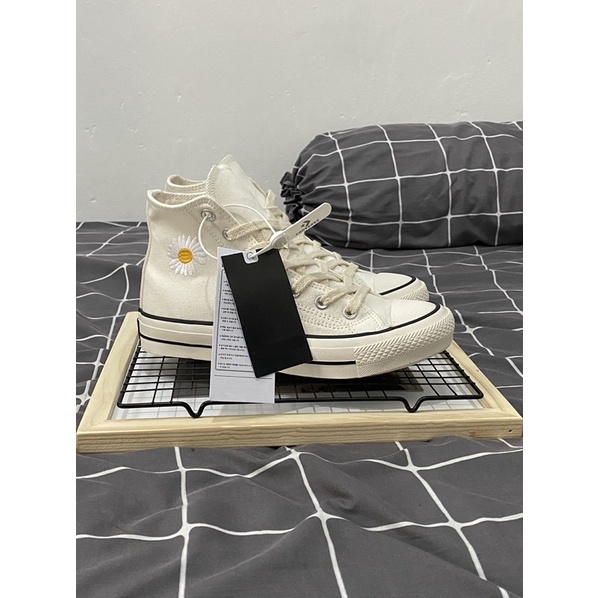 (BISA COD) SEPATU SNEAKERS DAISY PEACE MINUSONE flowers Off white HIGH Premium EGRET-4