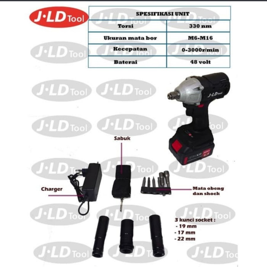 Cordless Impact Wrench 48V Brushless JLD 48S Bor Obeng Kunci 48 Volt