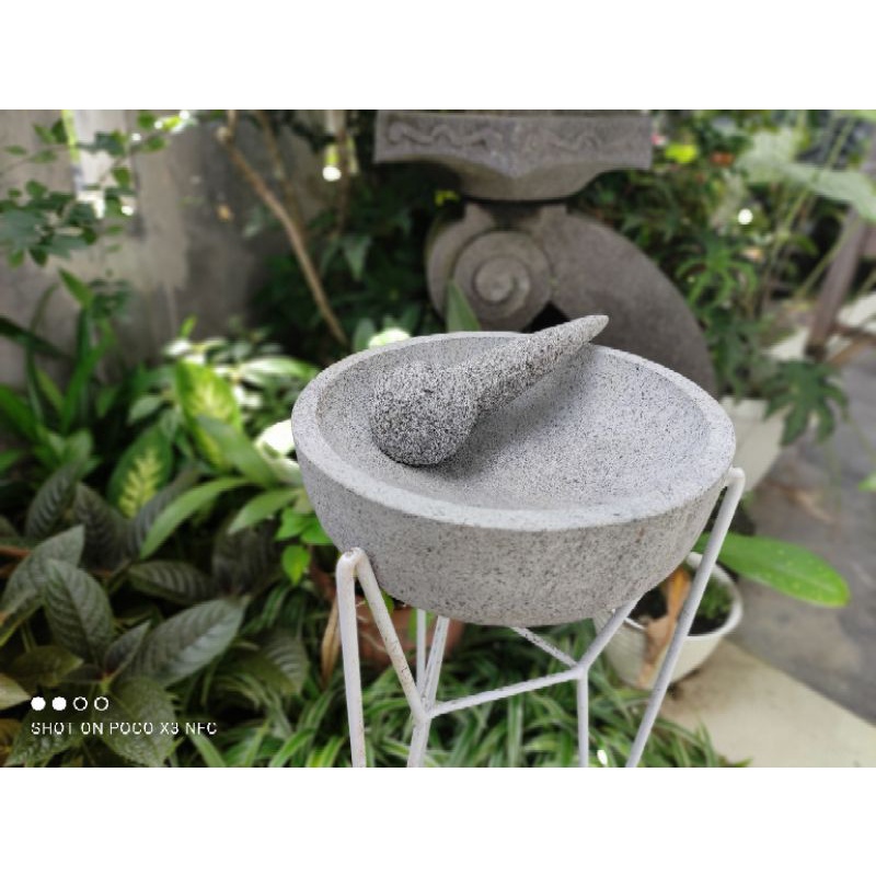 Cobek Mangkok Cekung 16-30cm Batu Kali Pori Ulekan Cembung