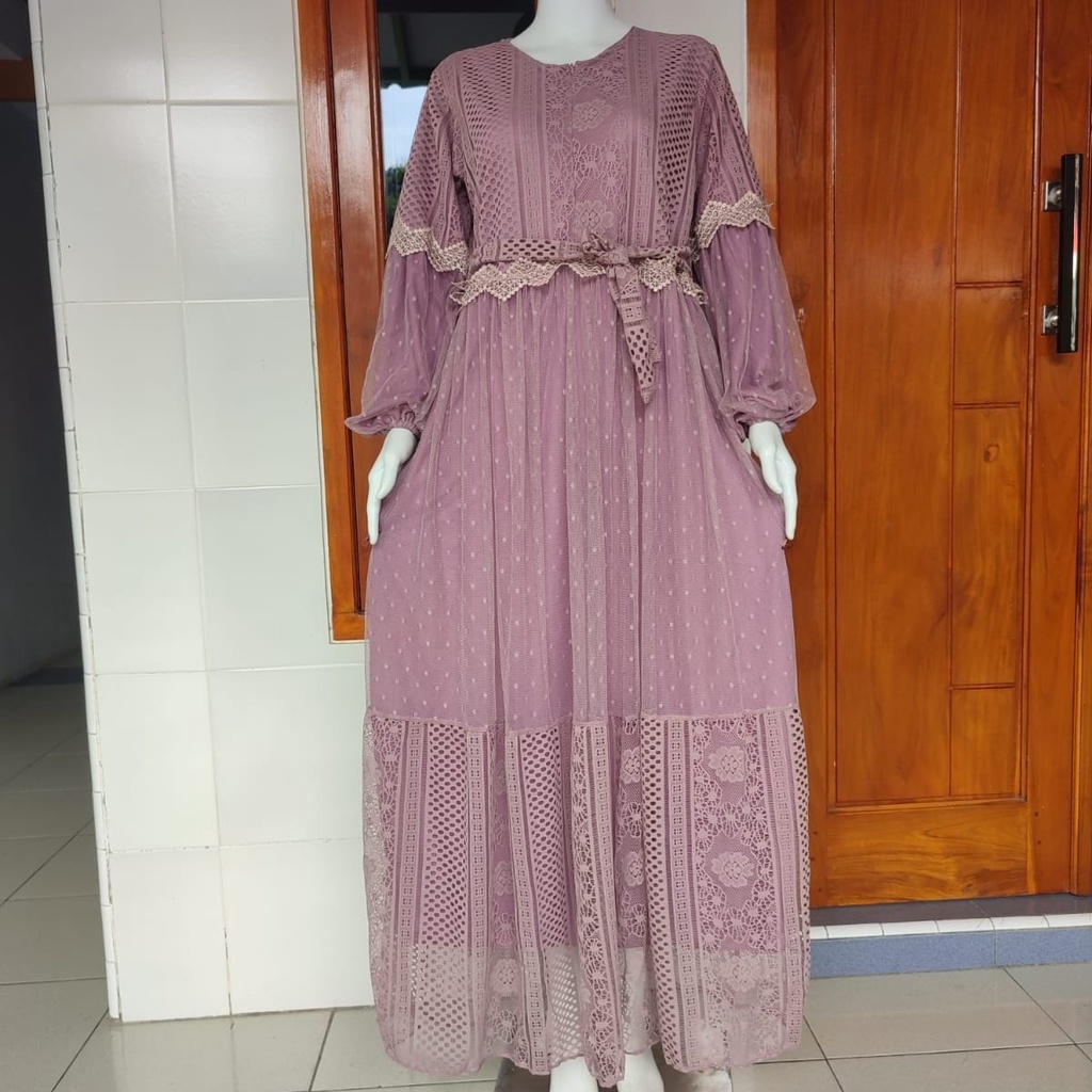 gamis brokat malika mix tile dot HQ trend terbaru