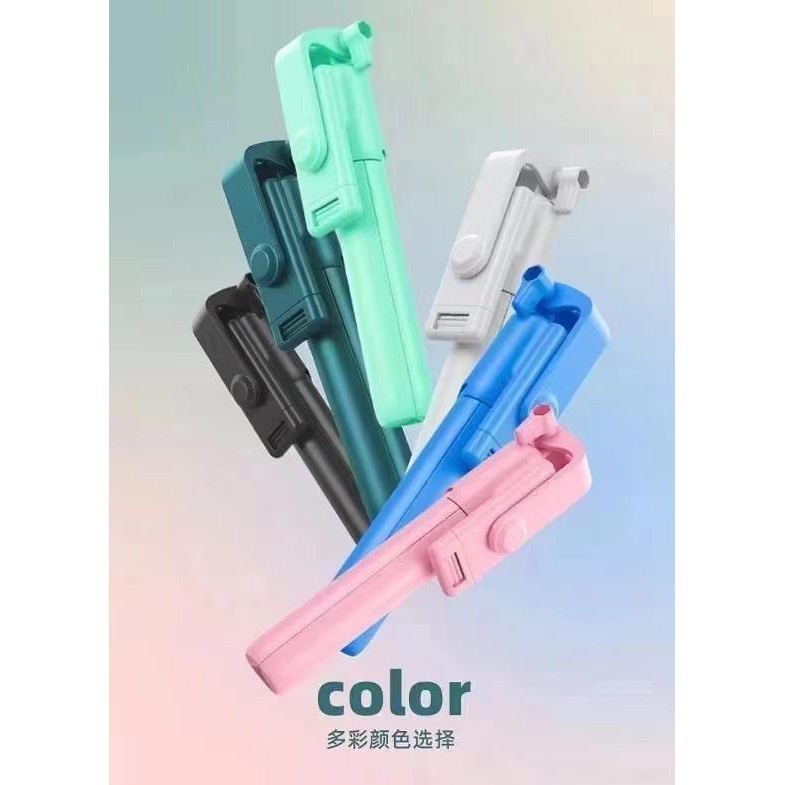 TB04-Tongsis Tripod Bluetooth 4in1 Selfie Stick Remote Cam macaron