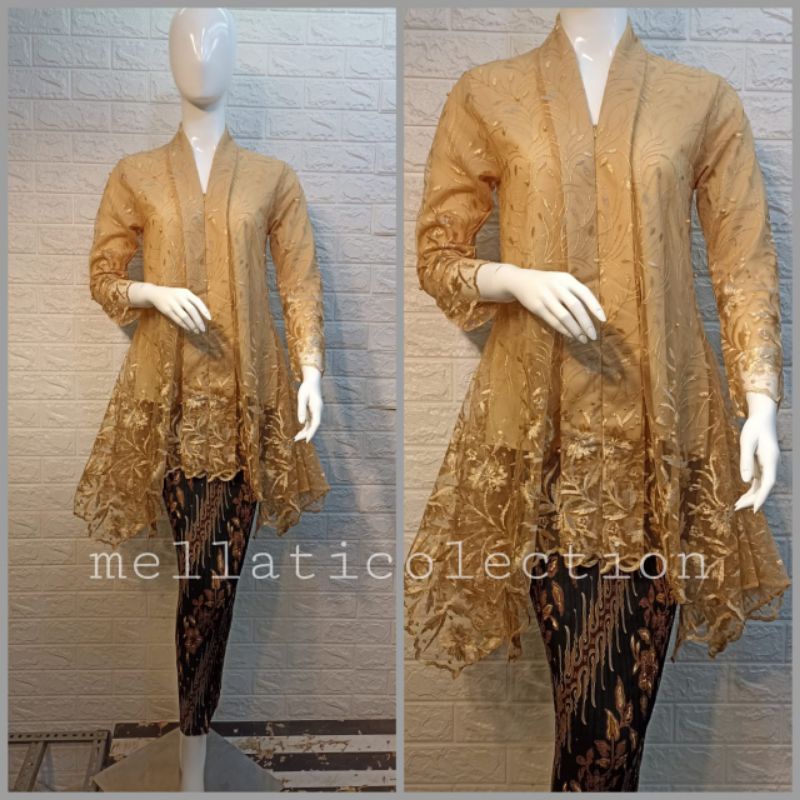 Kebaya Kartini. Tulle Mutiara. Kebaya Busui. Kebaya Pesta Modern-Gold