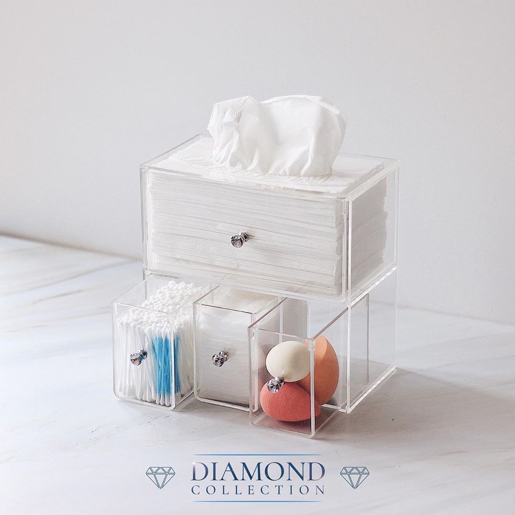 Jade - Acrylic Makeup Organizer / Kotak Box Tempat Tissue Tisu Kapas Cotton Bud Kosmetik Akrilik