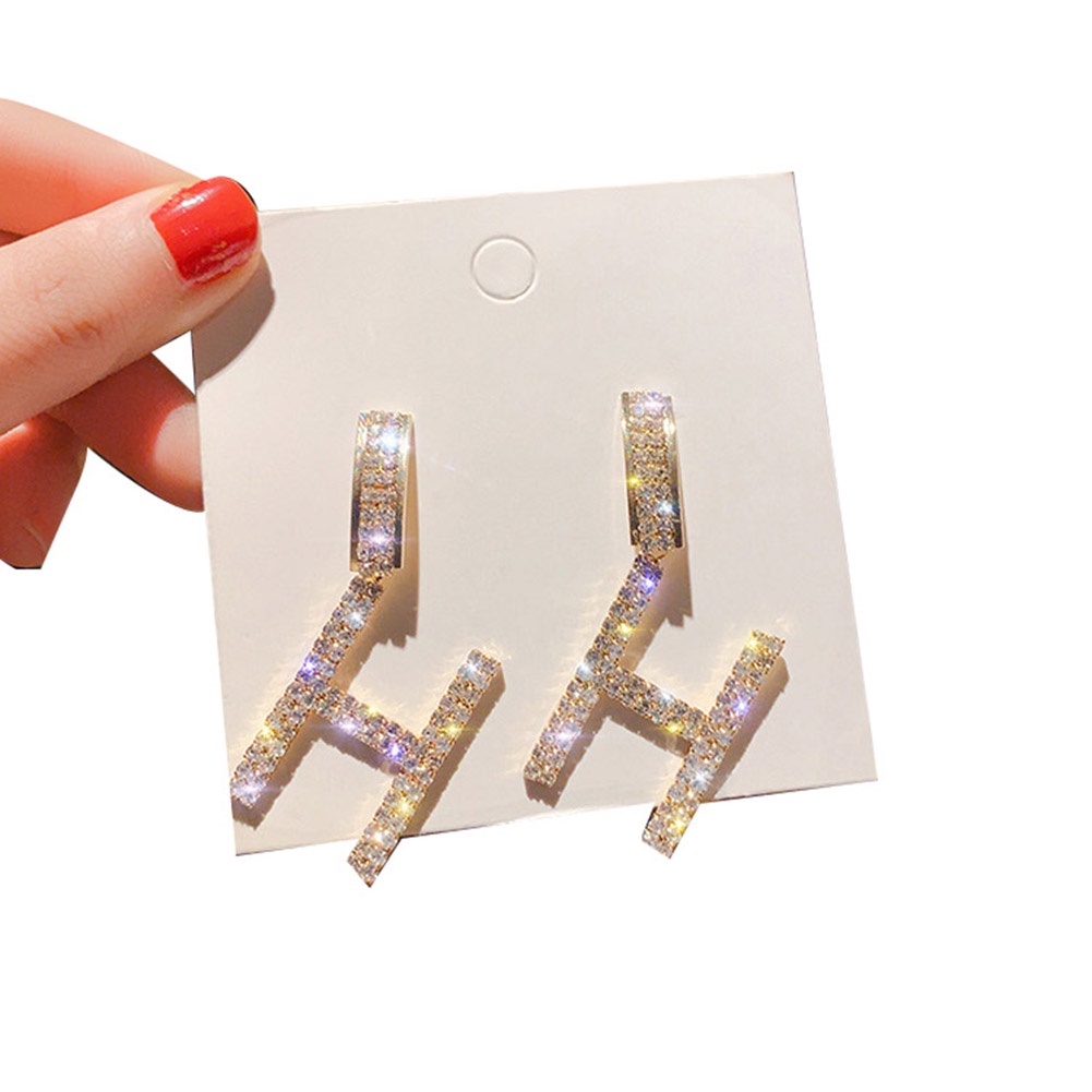 Hu Hu Hu Hu Hu Alat Bantu Pasang Kacamata♡ Anting Tusuk Gantung Wanita Desain Huruf H R Hias Berlian Imitasi Untuk Pestahadiah