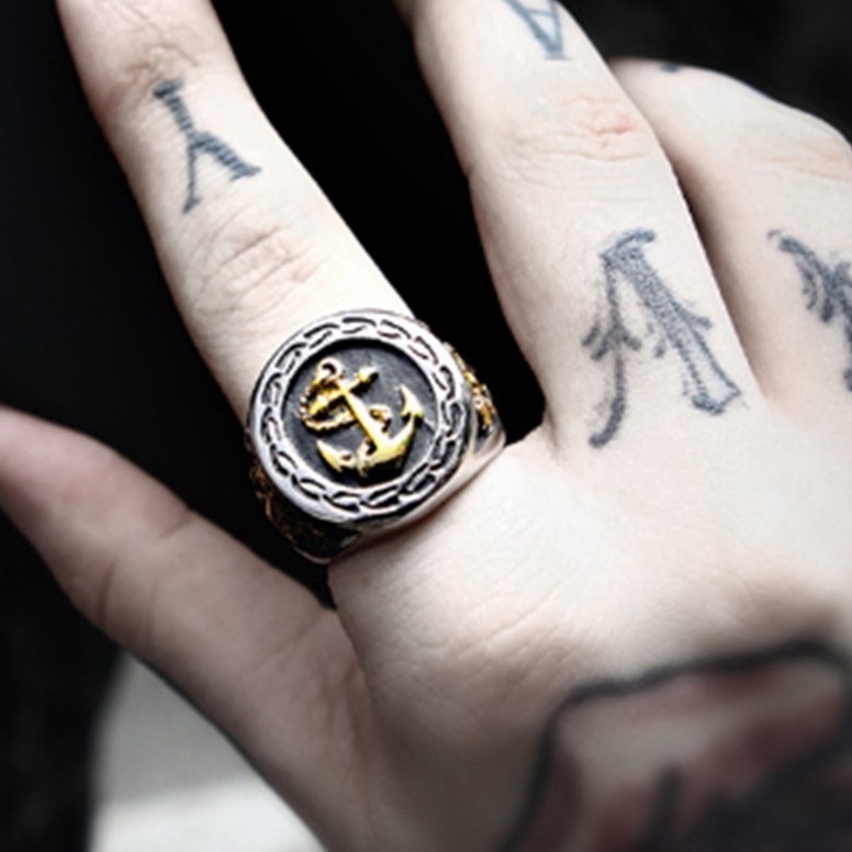 QD Cincin Gaya Punk Vintage Motif Jangkar untuk Wanita