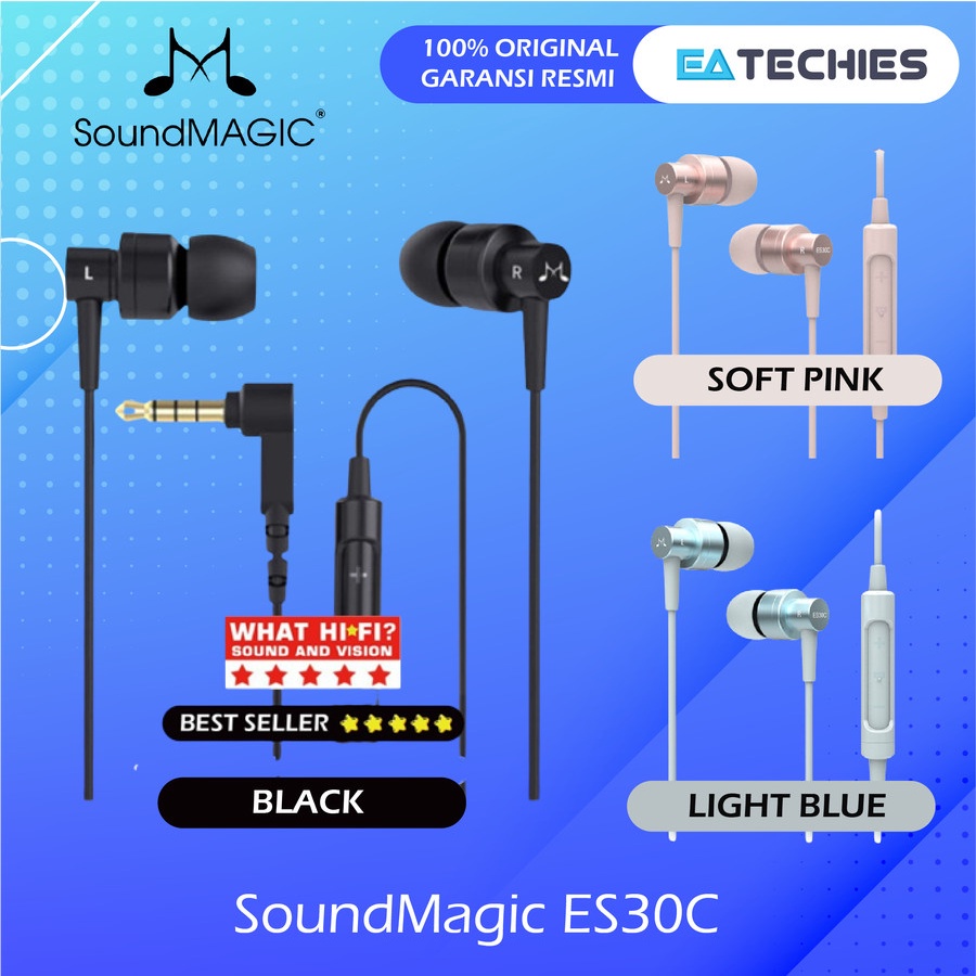 SoundMAGIC ES30C In Ear Headphone Handsfree Microphone Earphone with Mic Headset Earbuds In-Ear Earpiece Stereo Earphones Garansi Resmi 1 Tahun