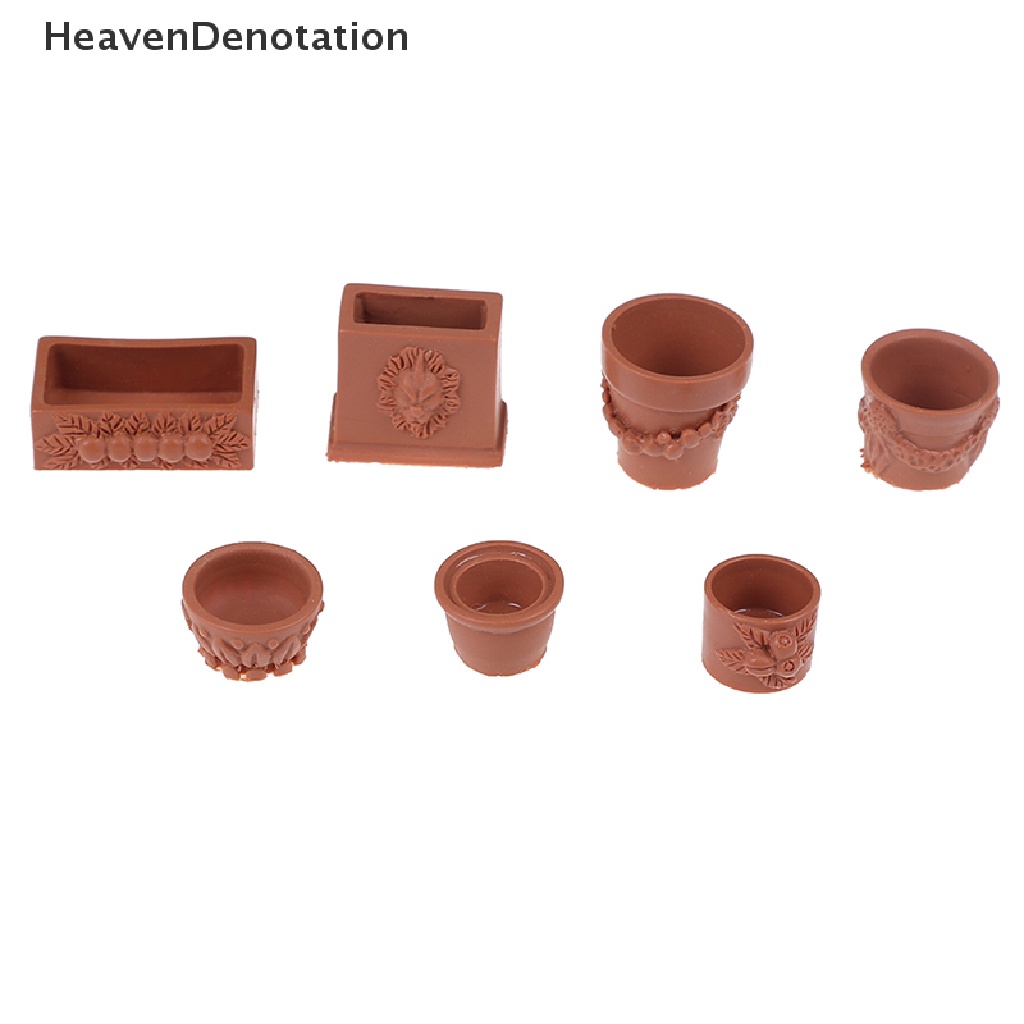 (Heavendenotation) 7pcs / Set Mainan Miniatur Pot Bunga Bahan Resin Untuk Aksesoris Rumah Boneka 1: 12