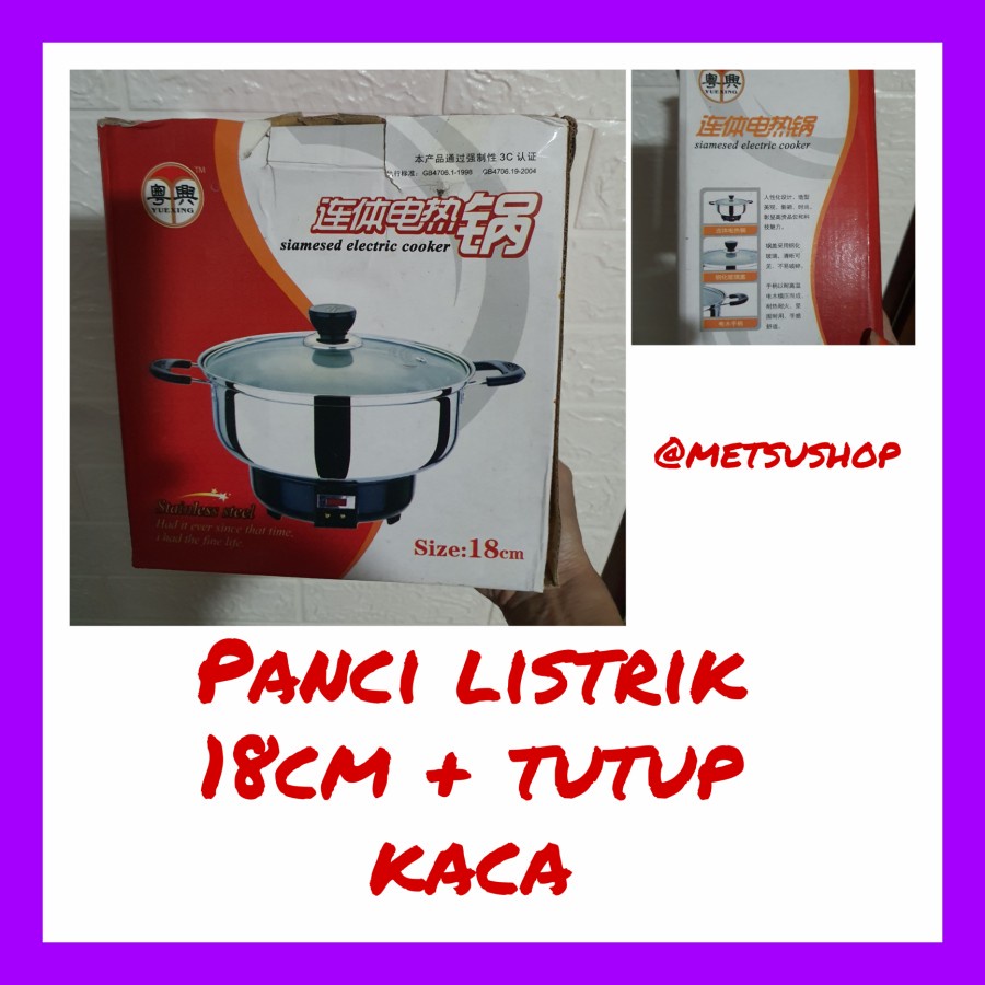 Panci Listrik 18cm Stainless Steel Electric Steamboat Kompor Elektrik